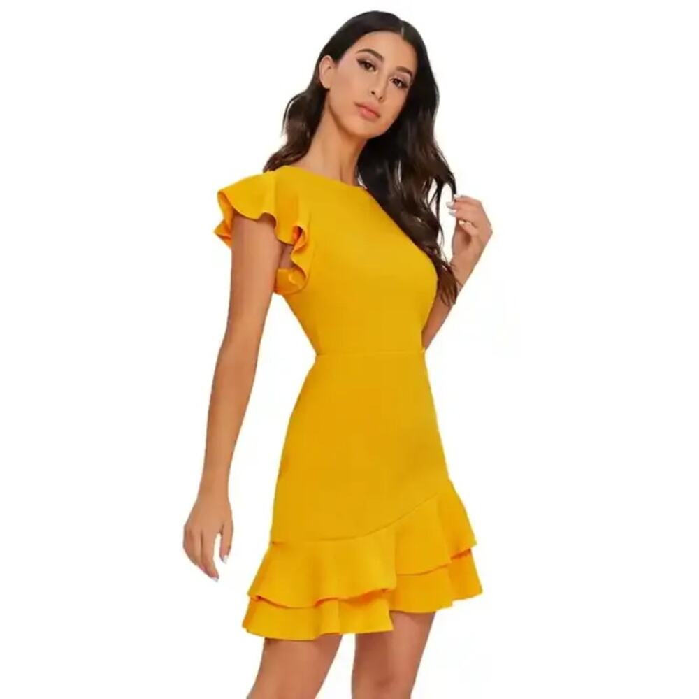Relipop Women's Dress Size XS Cap Flutter Sleeve Ruffle Hem Zip Back Solid